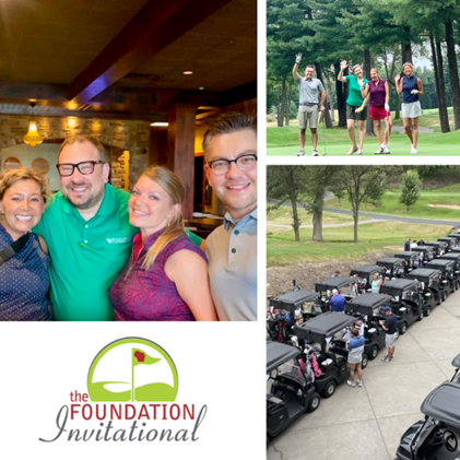 Photo collage of golfers and golf carts.