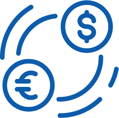 Icon depicting two different types of currencies being transferred.