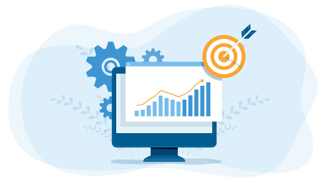 Illustration of a computer displaying graphs and charts.